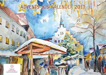 Foto (BRN): Motiv des Advents-Los-Kalenders 2017 der Bürgerstiftung Region Neumarkt „Weihnachtsmarkt Neumarkt“, gemalt von Donata Oppermann