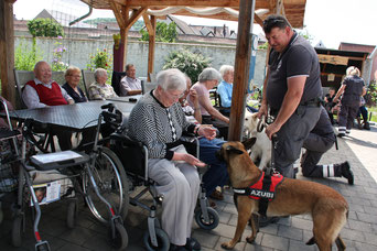 Die Bürgerstiftung sorgte mit den Rettungshunden für viel Freude im Berchinger Seniorenheim. Foto: V. Finn 