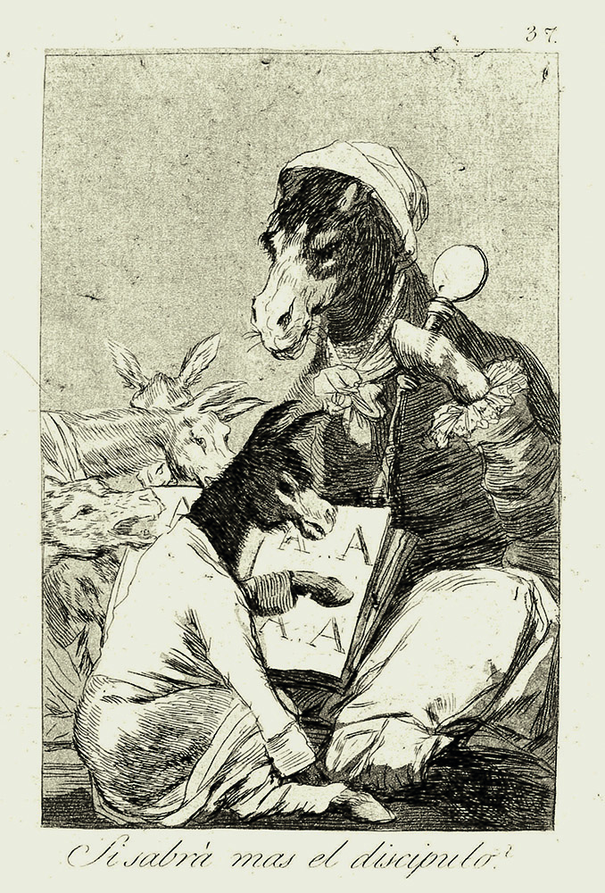 Francisco de Goya, Blatt 37 aus „Los Caprichos“: Ob er wohl mehr weiß der Schüler?, um 1798. Foto: Morat-Institut, Freiburg i.Br.
